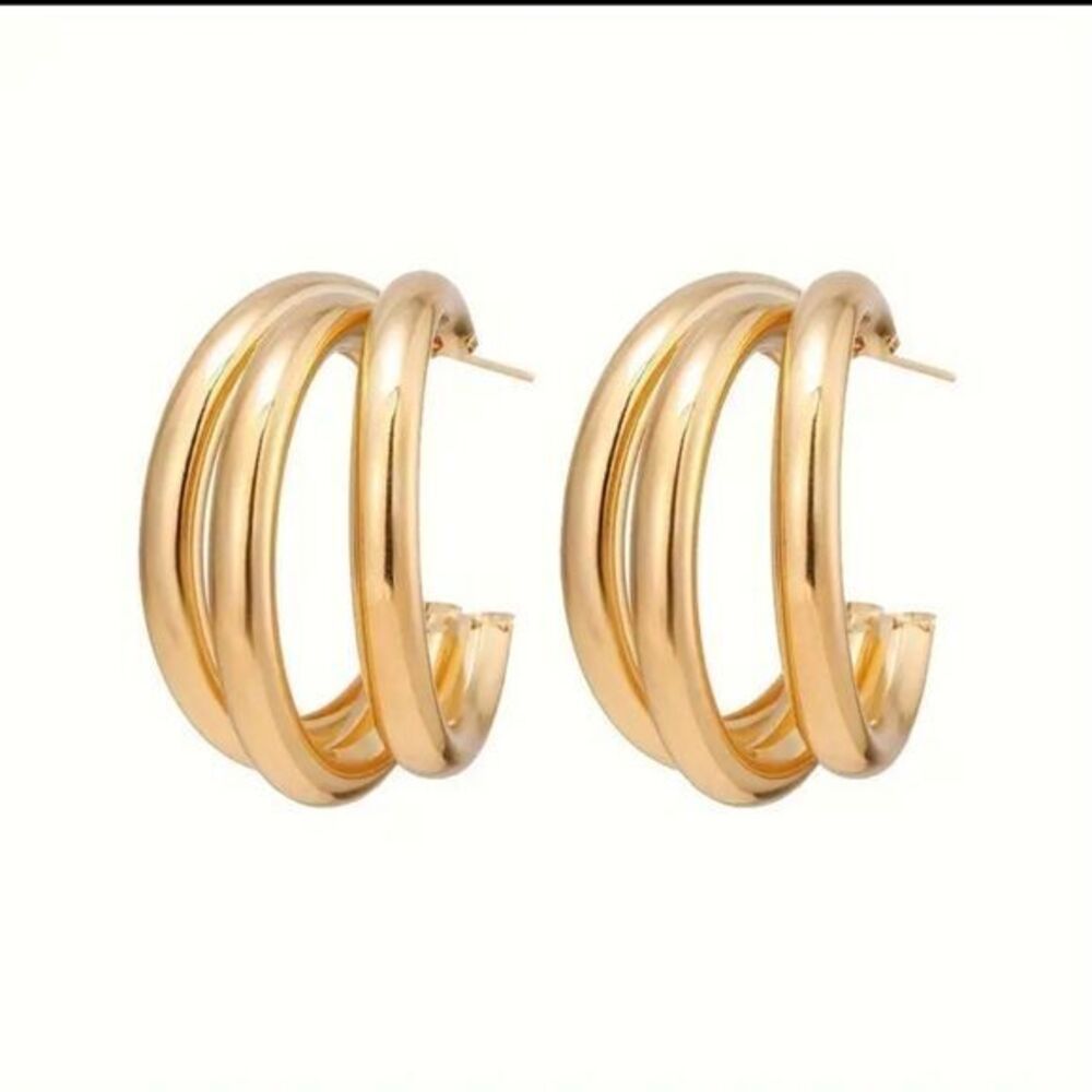 Tri Hoop Golden Statement‎ Earrings